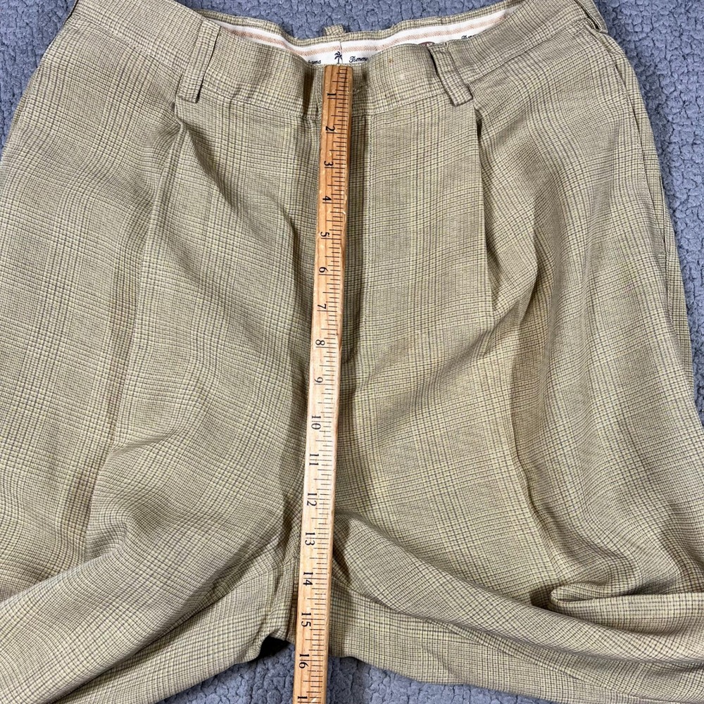 ommy Bahama Pants Mens 36 (32x31) Relaxed Tan Plaid Pleated Tencel Trousers - Picture 11 of 14